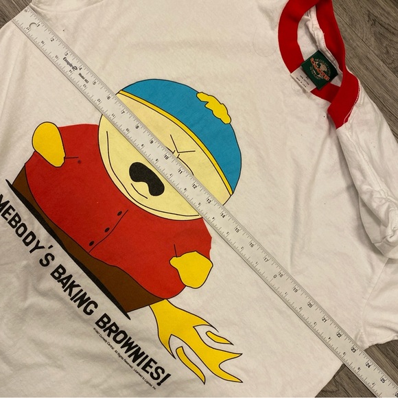 South Park VTG T-Shirt XL Measurement USA Single Stitch White Shoulder Defect - Picture 5 of 8